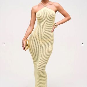 Murci Cream Butter Yellow Chevron Maxi Halter Dress